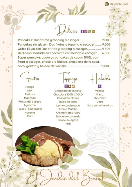 Dulces, frutas, toppings y Helados - Jardín del Brunch